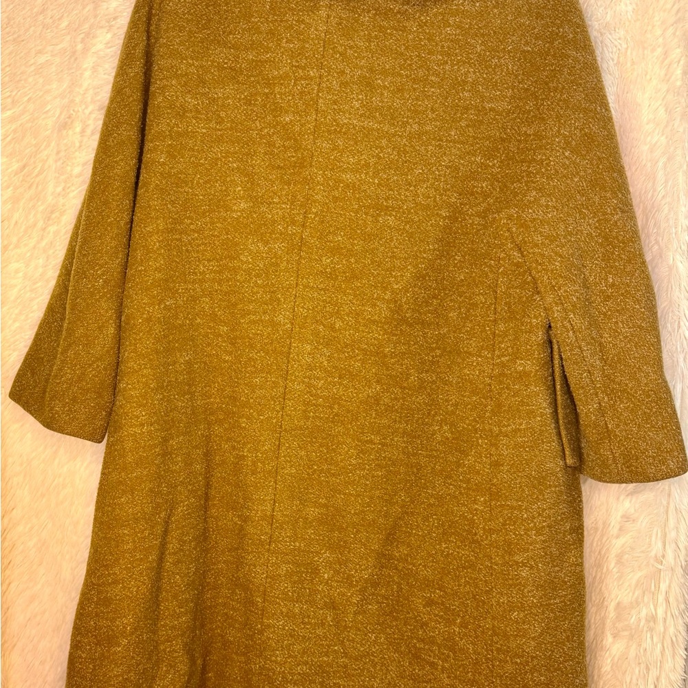 Vintage Betty Rose Mustard Wool Tweed Swing Coat w/ Genuine Fox Fur Collar - Picture 8 of 8